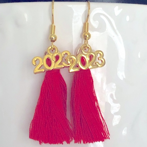 New 2024 Year Fringe Tassel Prom Graduation Handmade Dangle Drop Earrings Grad - Picture 3 of 5